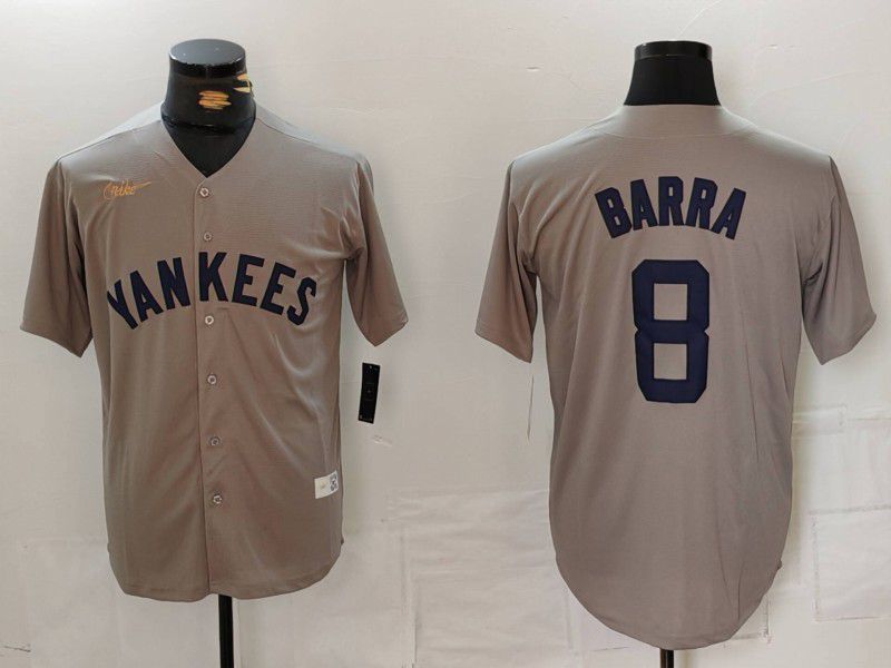 Men New York Yankees 8 Barra Grey Throwback Game 2024 Nike MLB Jersey style 814